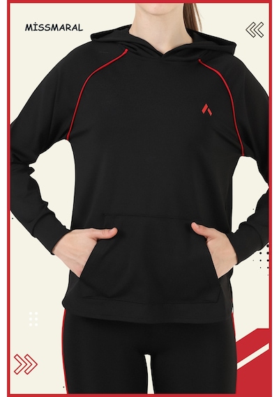 Kadın Eşofman Takım Siyah Üst Tunik & Siyah Regular Fit Lycralı Tayt Dalgıç Kumaş Aktif Spor 3060 Siyah Kırmızı Şeritli