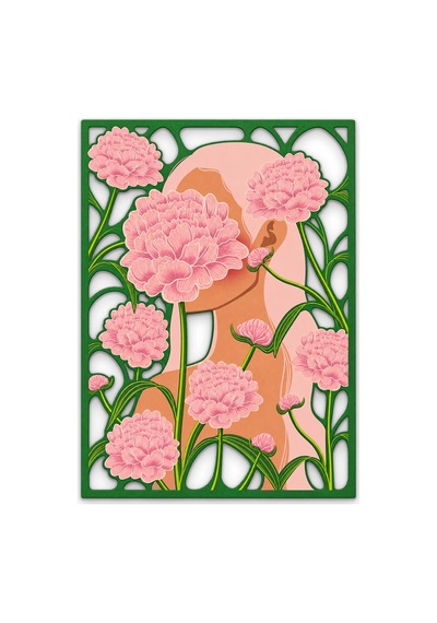 Pembe Karanfilli Kadın Portresi - Metal Tablo - Dec0355 91 X 125 Cm Çok Renkli