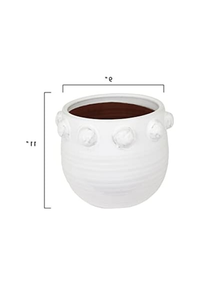 Kabartma Tasarımlı Beyaz Terakota Saksı