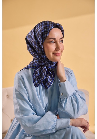 Silk Home Twill İpek Eşarp Ekose Morcivert Çok Renkli