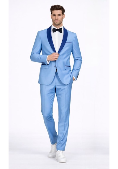 Fabıo Cassel Erkek Damatlık Slim Fit Takım Elbise Açık Mavi