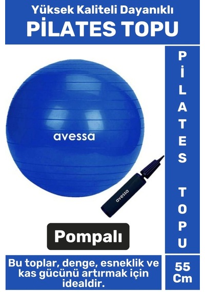 Premium Dayanıklı Fitness Egzersiz Aerobik Pilates Şişirme Pompası 55 Cm Pilates Topu