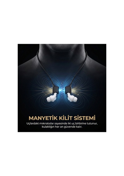 Caseonn Apple Airpods Uyumlu 5 Manyetik Boyun Askısı Kulaklık Tutucu İp Siyah