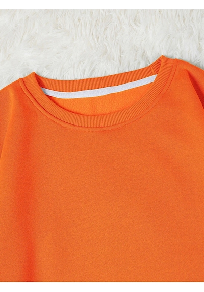 Startmore Turuncu Kadın Renkli Cat Özel Göğüs Baskılı Oversize Bisiklet Yaka