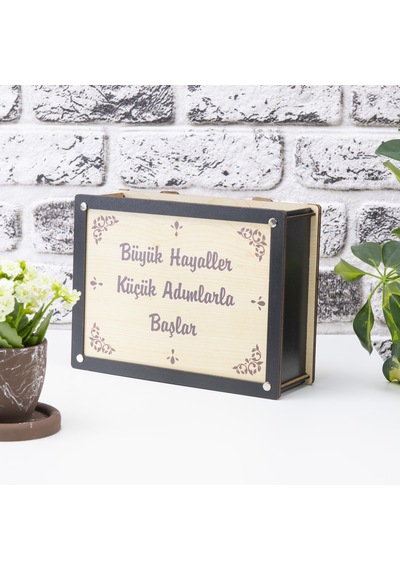 Deep Creative Parabox Hedef Kumbarası Siyah - Krem Rengi Ahşap Kilitli