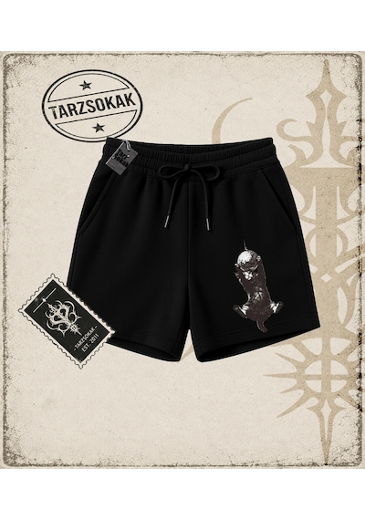 Tarzsokak Gotik & Grunge Streetwear Cat Retro 6 Unisex Şort Siyah