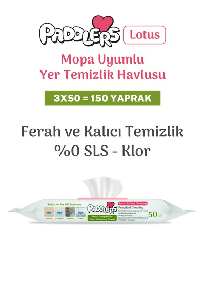 Easy Clean Lotus Çiçeği Kokulu Mopa Uyumlu Yer Temizlik Havlusu 3x50 150 Yaprak beyaz