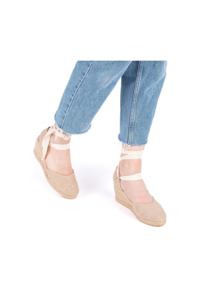 Star Tombis Gerçek Elişi Arkası Açık Geniş Ipli Dolgu Topuk Keten Kadın Espadril Handmade Hasır