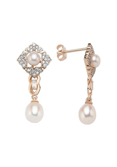 7,5 Mm Baget Taşlı Doğal İnci Küpe Rose Rose