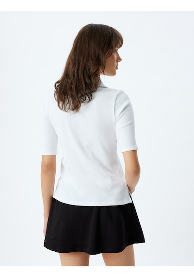 Koton Polo Tişört Fitilli Kısa Kollu Pamuklu Slim Fit Beyaz 4sak50012uk Beyaz