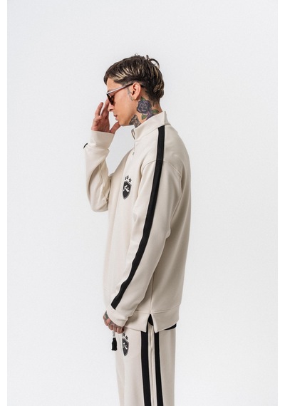Respire Erkek Şerit Detaylı Yarım Fermuarlı Modal Sweatshirt Ekru