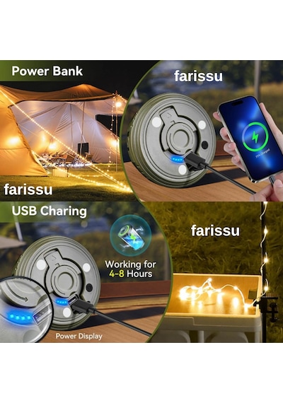 8 Fonksiyonlu 10 Metre Rgb Led Kamp Lambası Powerbank Özellikli, Type-c Şarjlı, Taşınabilir Işık Zinciri Çok Renkli