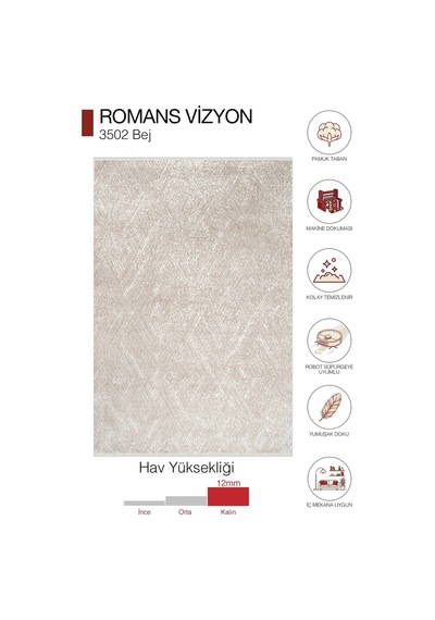Hoom Rugs Vizyon 3502 Bej Modern Akrilik Halı Bej - Krem