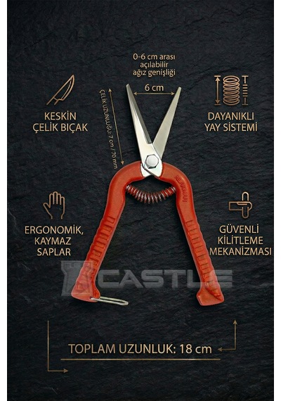Castle Cst-8x Bağ Bahçe Bitki Çiçek Gül Üzüm Narenciye Budama Makası Set 3 Adet