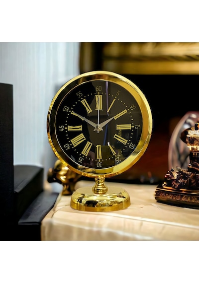 Gold Parlak Metal Ofis Salon Otel Masa Saati B4