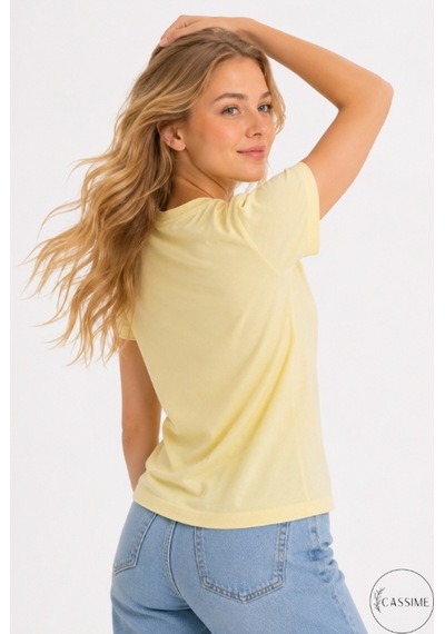 Cassime Kadın Sarı %100 Pamuk Regular/normal Kalıp Çiçek Nakışlı Örme T-shirt
