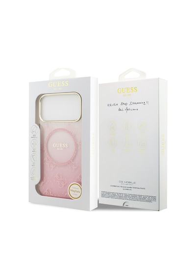 Apple Uyumlu iPhone 17 Pro Max Kılıf Guess Lisanslı M-safe Özellikli 4g Desenli Simli Silikon Kapak Pembe Pembe