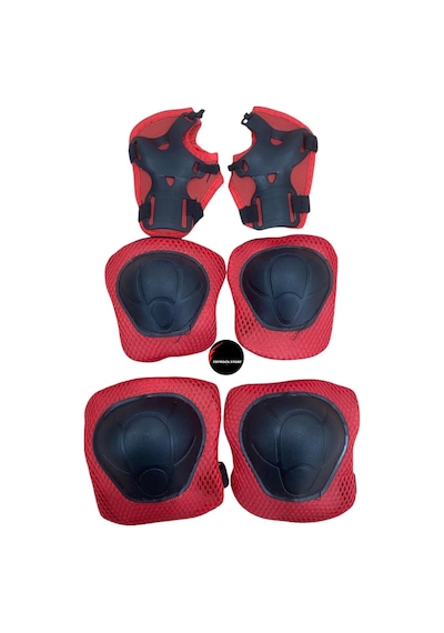 Çocuk Koruyucu Dizlik Dirseklik Set 6'lı Paten Scooter Bisiklet Kaykay Koruyucu Ekipman Set Kırmızı