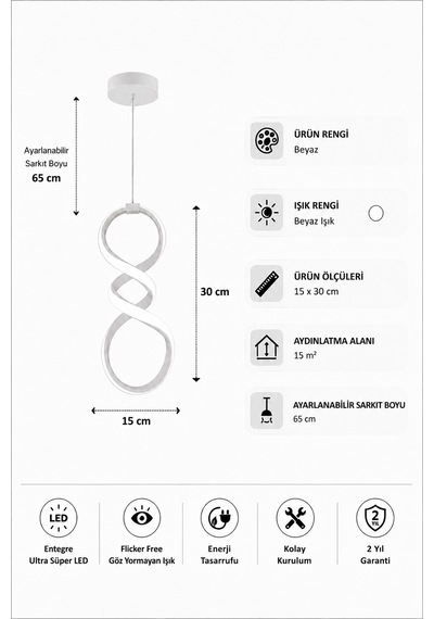 AvizeGO Desira Led Sarkıt Avize Beyaz Işık