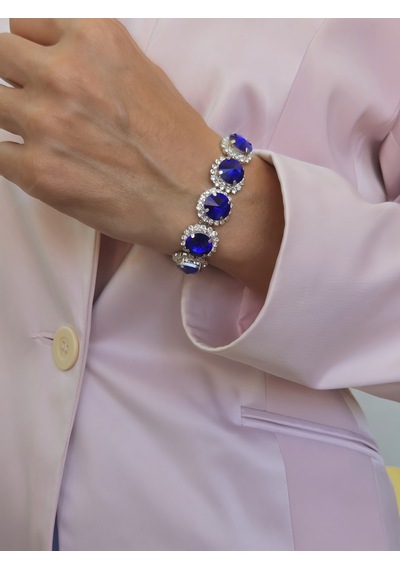 Riviere Kristal Taşlı Çiçek Model Lacivert Renkli Bileklik
