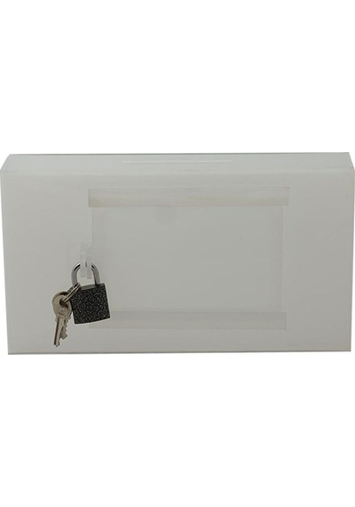 Asma Kilitli Pleksi Tip Box Bahşiş Kutusu Buz Beyazı 20x13xh12 Cm
