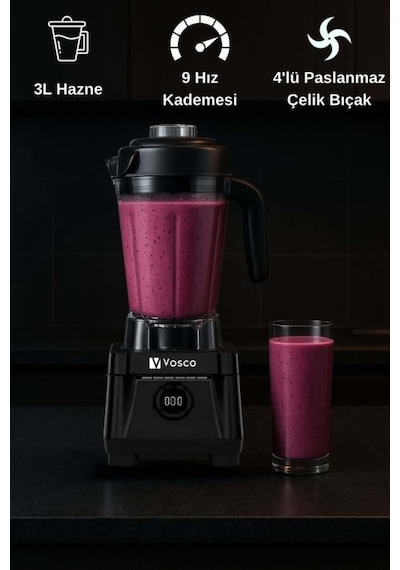 3 Lt Dijital Bar Blender Pro Siyah