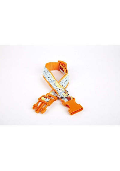 Doggie Pati Desenli Dokuma Köpek Boyun Tasması 3 Cm X 36-60 Cm Turuncu
