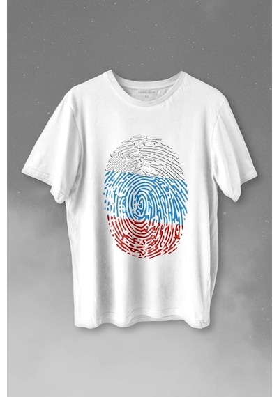 Fransa Bayrağı Damgası Parmak İzi Baskılı Tişört Unisex T-shirt 001