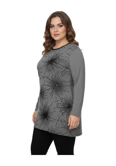Kadın Yumoş Taşlı Baskılı Tunik Bgl-st05071 Gri