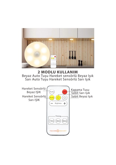 Trendpoint 2li Spot Led Kumandalı Usb Şarjlı Akıllı Hareket Sensörlü Çift Renk Kablosuz Lamba Diğer