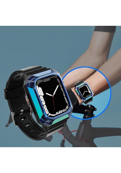Apple Uyumlu  Watch 7 41 MM Kordon Kasa Koruyuculu Silikon Kordon 88