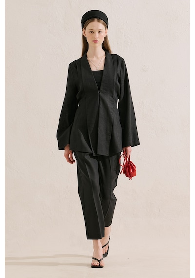 Manuka Keten Pileli Kimono Ceket Siyah Ss26ckt00016-021.10199