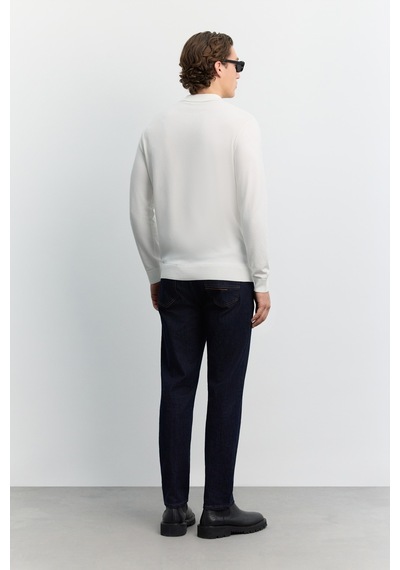Avva Erkek Ekru Polo Yaka Fermuarlı Rayon Tüylenmeyen Basic Triko Regular Fit Kazak B005150