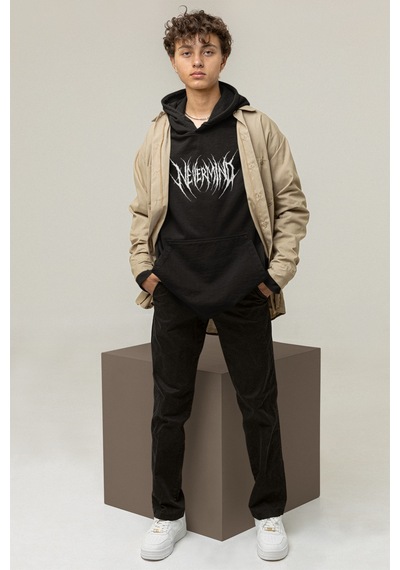 Nevermind Trend Unisex Oversize Hoodie Streetwear Baskılı Sweatshirt Siyah