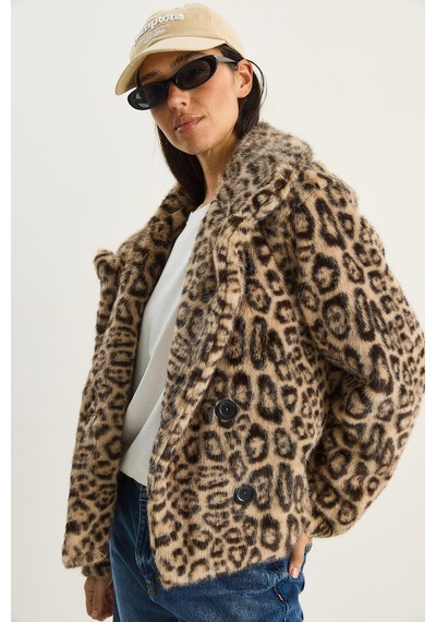Shade Kadın Leopar Desenli Cep Detaylı Astarlı Suni Kürk 6962 60283772 - Bej
