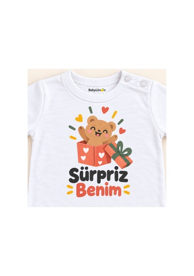Babylimon Sürpriz Benim Beyaz Kısa Kollu Çıtçıtlı Bebek Zıbını Beyaz - Sürpriz Benim - 928161936 Beyaz - Sürpriz Benim