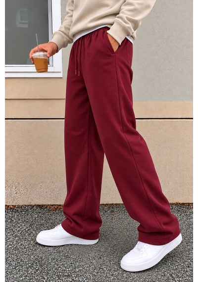 Tarz Cool Erkek Oversize Baggy Fit Eşofman Altı %100 Pamuk 3 İplik Şardonlu Bol Paça Rahat Kesim Bordo