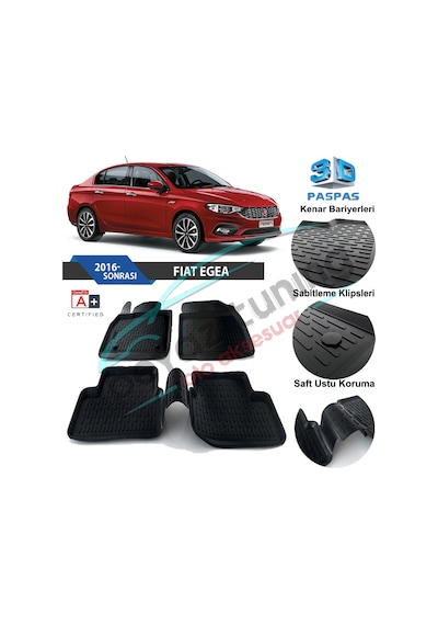 Fiat Egea Havuzlu 3D Paspas Niken Siyah 2015 Sonrası