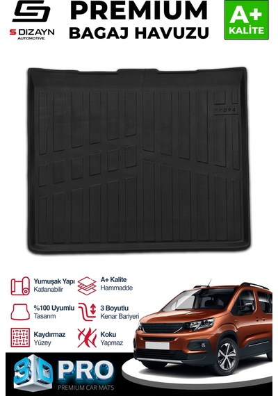 S-dizayn Peugeot Rifter Seperatörsüz 3d Pro Bagaj Havuzu 2019 Üzeri A+ Kalite