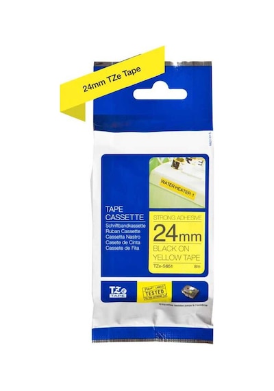 Brother P-touch Tze-s651 Muadil Sarı Üzerine Siyah Güçlü Yapışkanlı Etiket 24mm X 8m 1
