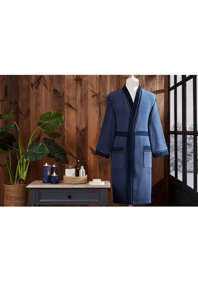 Özdilek Oregon Maskülen Nakışlı Denim Kimono Bornoz Lacivert