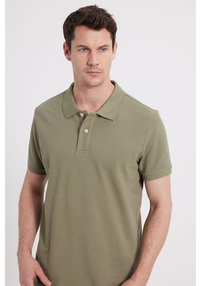 Tudors Erkek Slim Fit Dar Kesim %100 Pamuk Haki Polo Yaka Tişört-46188 Haki