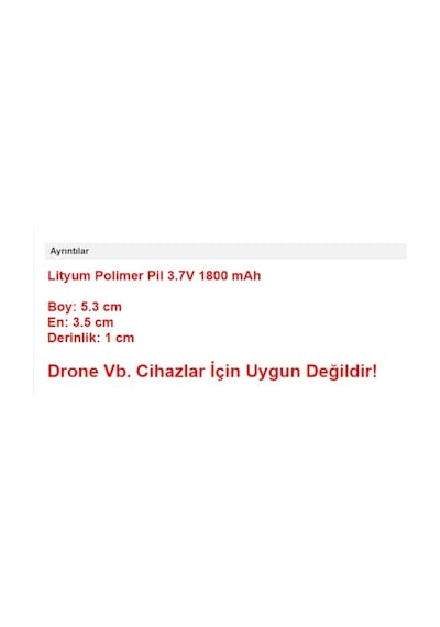 Sertec 103450 1800 mAh 3.7V Lityum Polimer Pil