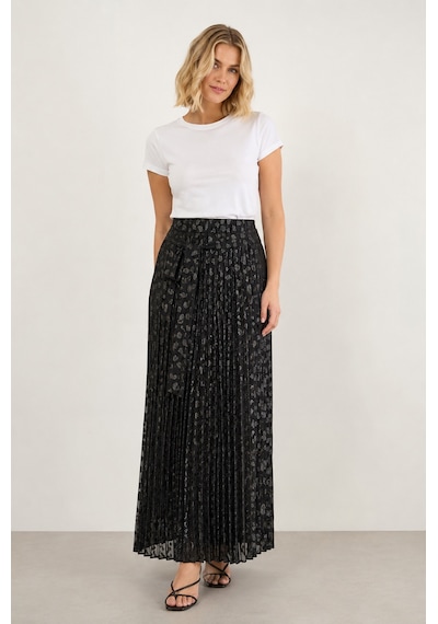 Bihan Store Kadın Kuşak Detaylı Pilise Şifon Maxi Etek 3883-siyah
