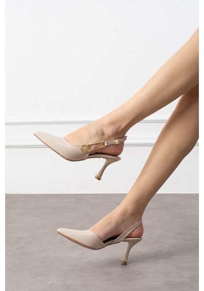 Shoetek Basia Kadın Topuklu Yandan Tokalı Stiletto Bej Rugan Bej Rugan