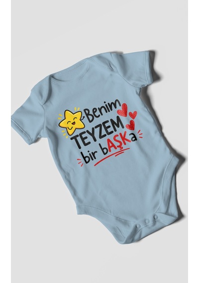 Morivokids Benim Teyzem Bir Başka Kısa Kollu Bebek Body %100 Pamuk Bebe Mavisi