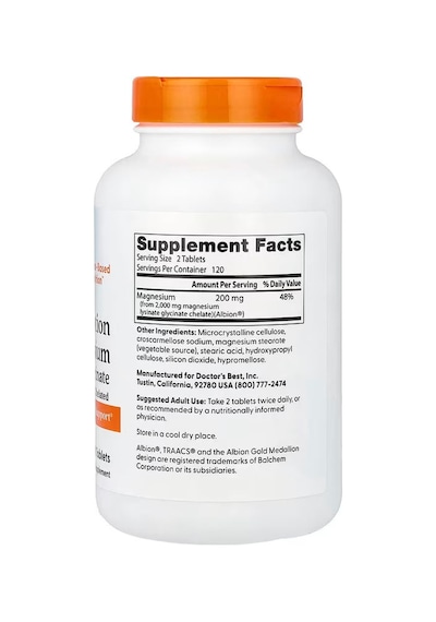 Doctor's Best High Absorption Magnesium Glycinate Lysinate Chelated Albion Traacs 240 Tablet