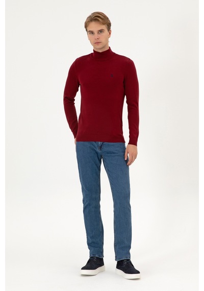 U.S. Polo Assn. Erkek Slim Fit Boğazlı Bordo Basic Kazak 50313712-VR014