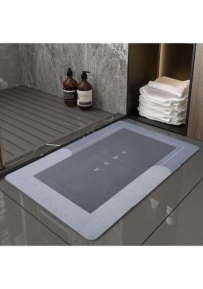 Sihirli Su Emici Banyo Paspası Kaymaz Tabanlı Abdest Paspası Kare Gri - Lacivert