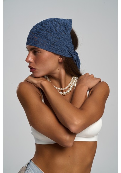 Mai Studios Co. Miray Üçgen Kesim Indigo Dantel Bandana İndigo
